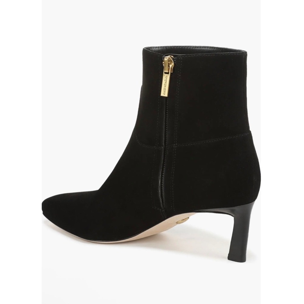 Veronica Beard Black Suede Pointed Toe Kitten Heel Ankle Booties Zip Womens 6 - Picture 2 of 10